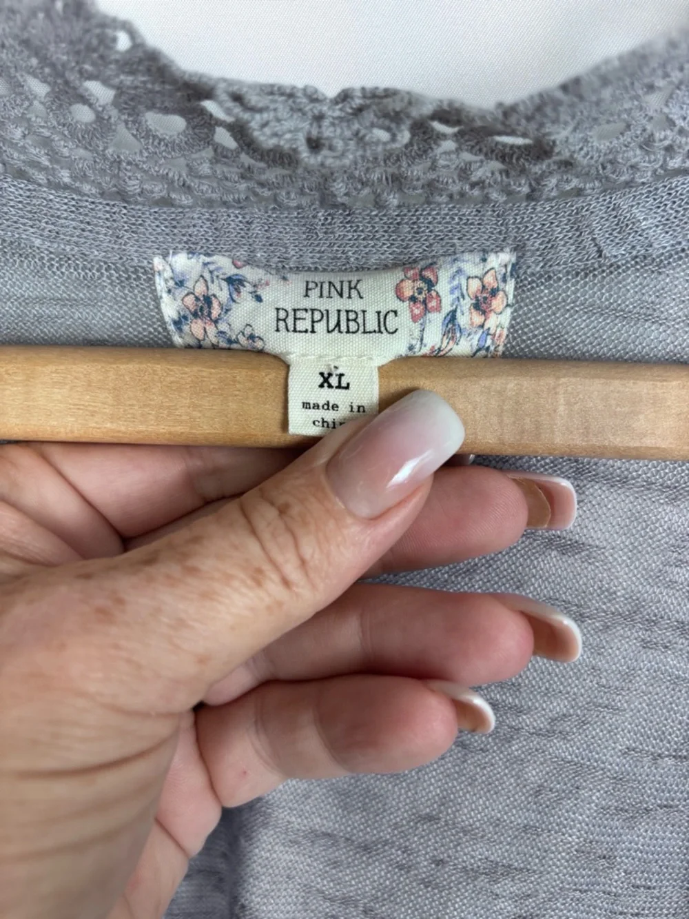 Pink Republic Light Gray Crochet Trim Open Cardigan